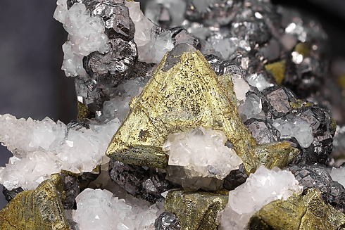 Chalcopyrite with Tetrahedrite, Galena and Quartz. Detail / Photo: Joaquim Calln