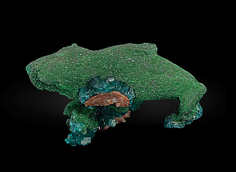 Malachite after Azurite with Dioptase. Rear / Photo: Joaquim Calln